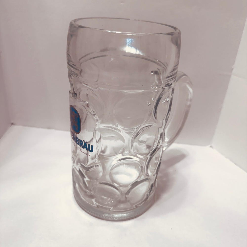 Lowenbrau Beer Stein Glass Mug Dimpled 1 Liter Austria Munchner 8"
